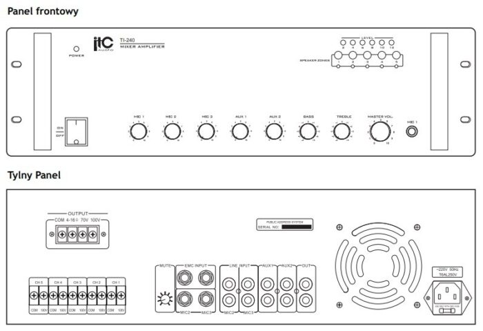 ITC Audio - TI-240 Wzmacniacz miksujący 5-strefowy 240W - obrazek 3